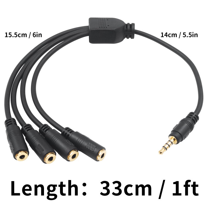 Poyiccot 3.5mm Splitter Mic and Audio Cable, 3.5mm Headphone Splitter 1 to 4 Ways (1/8") TRRS Male to Female Aux Headphone Cable for Earphone & Headset Phone - Image 2